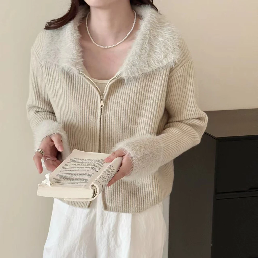 

Шикарный свитер приталенного вязаного свитера, женский зимний открытый кардиган на молнии, длинный топ све, теплый Thiened, весна-осень