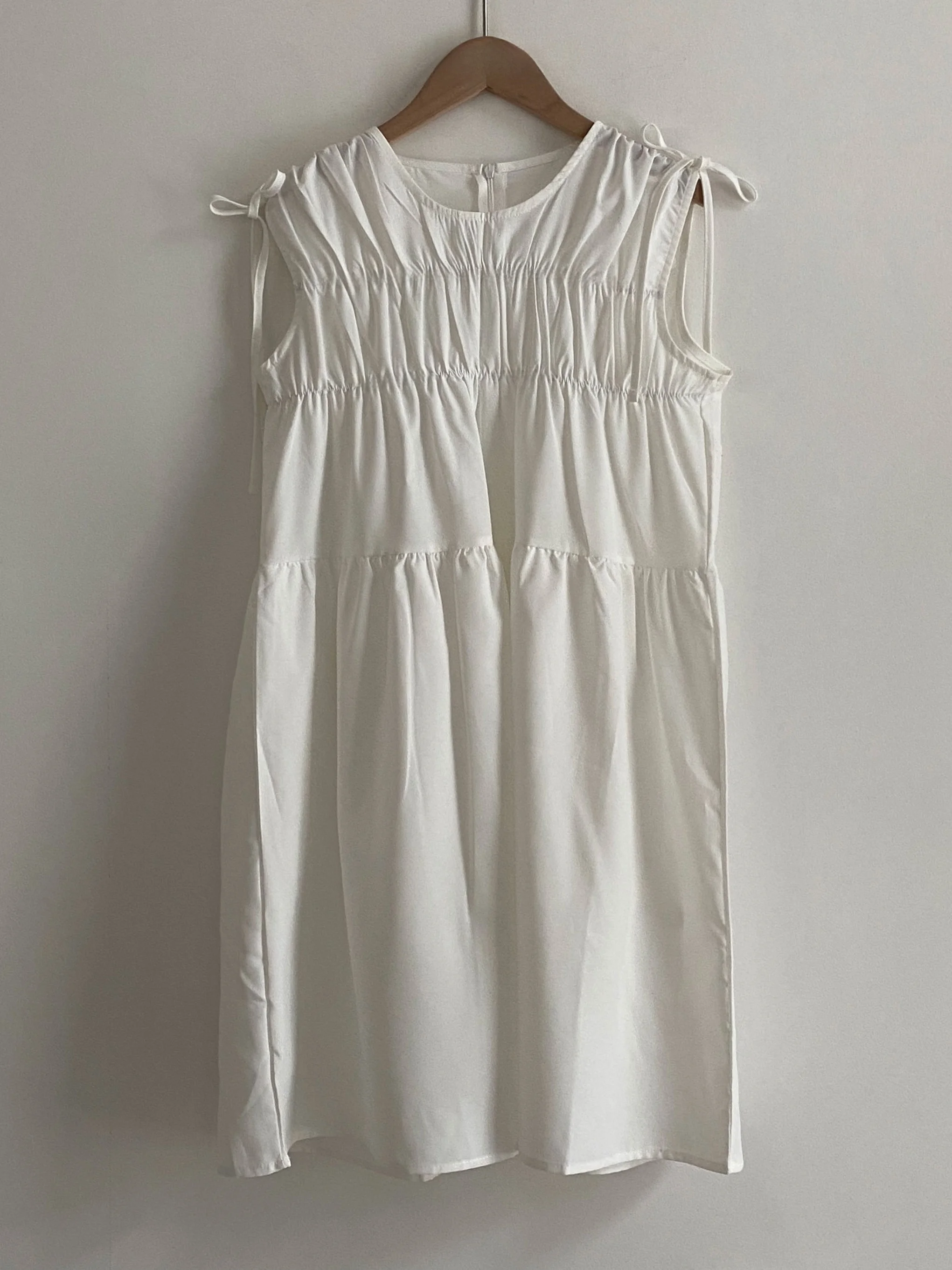 

Korean Chic Vintage round Ne Pleated Knot Beltl Vest Dr Women's ort Sve Commute Sle Summer Dr