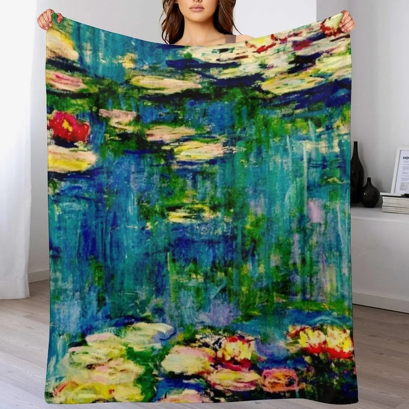 Claude Monet Water Lilies - Detail - Masterpiece of French Impressionism Throw Blanket Quilt Luxury Throw Blankets