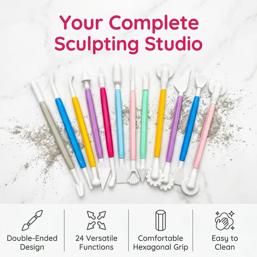 12Pcs Ultralight Clay Tools Set, Multicolor Polymer Clay DIY Fondant Carving Knife & Ceramic Plastic Sculpting Supplies