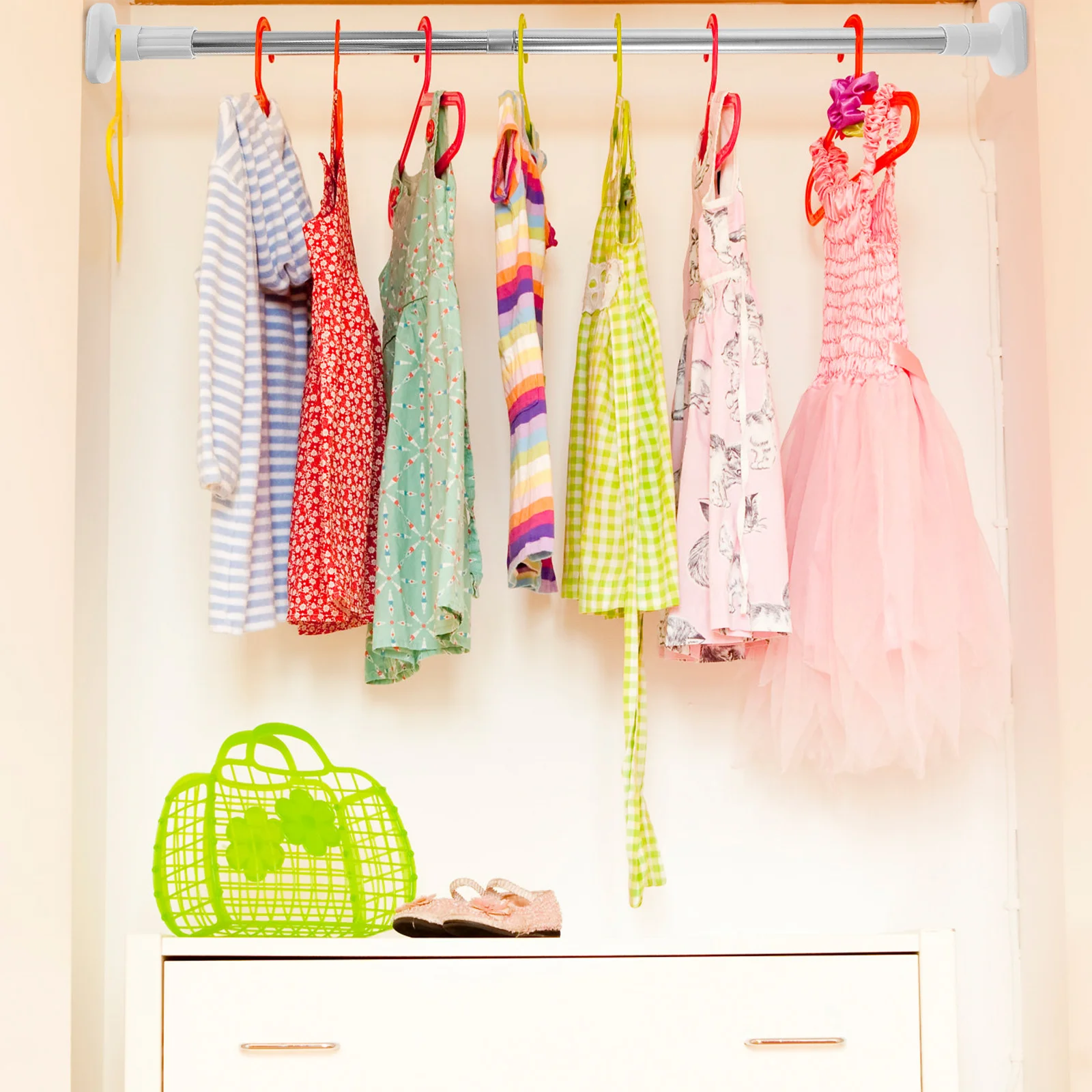 

1Pcs Telescopic Stainless Steel Tension Rod Clothes Drying Rail Bar Shower Curtain Wardrobe Support Wardrobe Rod