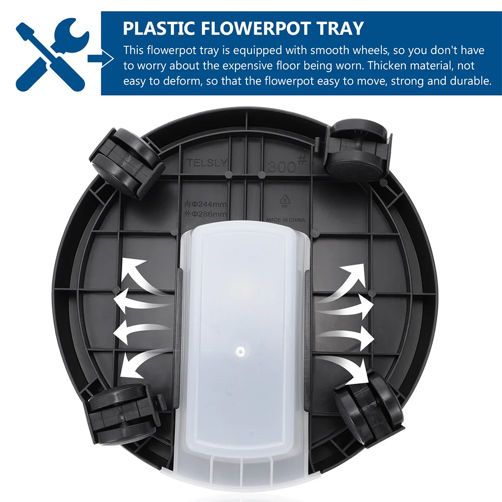 

Plant Flower Pot Tray Flowerpot with Wheels Holder Universal Base Movable Black