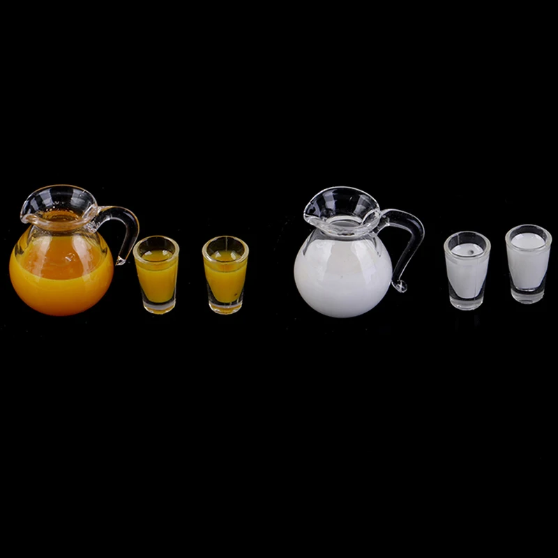 1:12 Dollhouse Miniature Accessories Mini Juice Jug Cup Set Simulation Drink Milk  Model Toys for Doll House Decoration