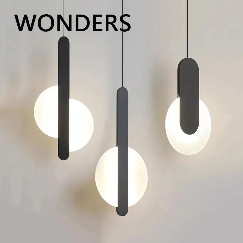 WONDERS Nordic Home Decor LED Pendant Lamp Metal Body Acrylic Lampshade Bedroom Chandelier Restaurant Bar Indoor Hanging Lustres