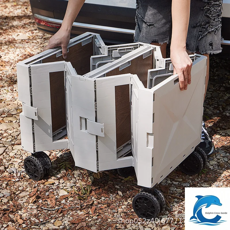 Applicable toLarge Capacity Foldable Outdoor Camping Wagon Cart with Double Doors, Portable Mobile Picnic Trolley Storage Box