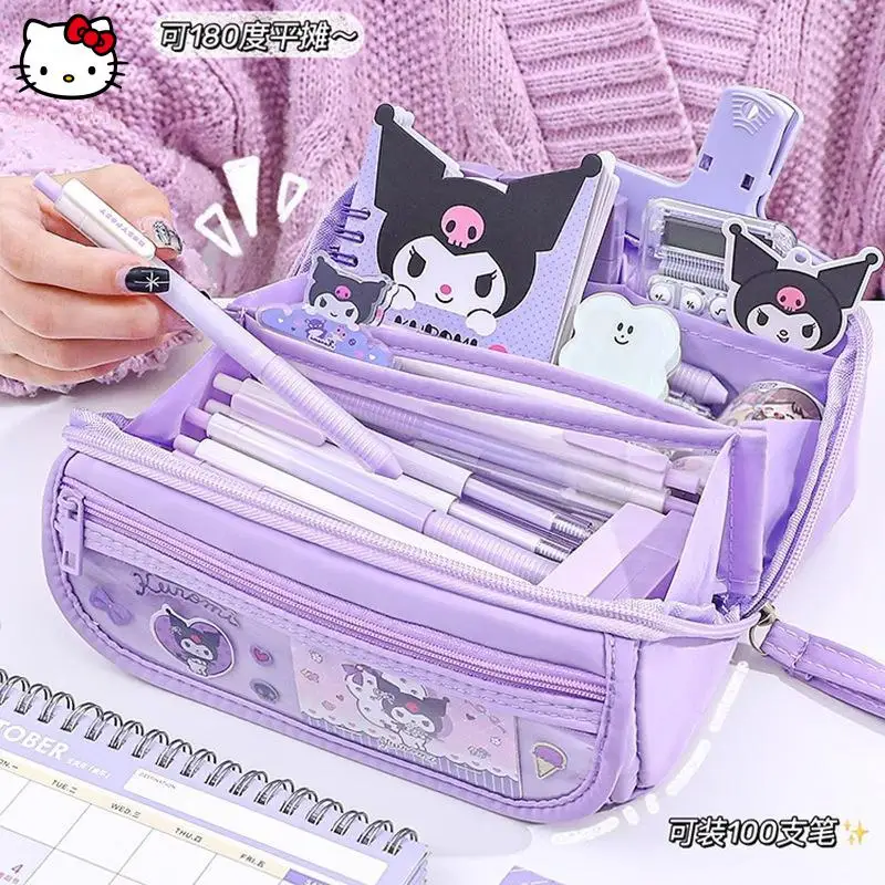 

Sanrio Kuromi мультяшный пенал студенческий Kawaii новый пенал для девочек большой емкости высокий внешний вид аниме модный пенал