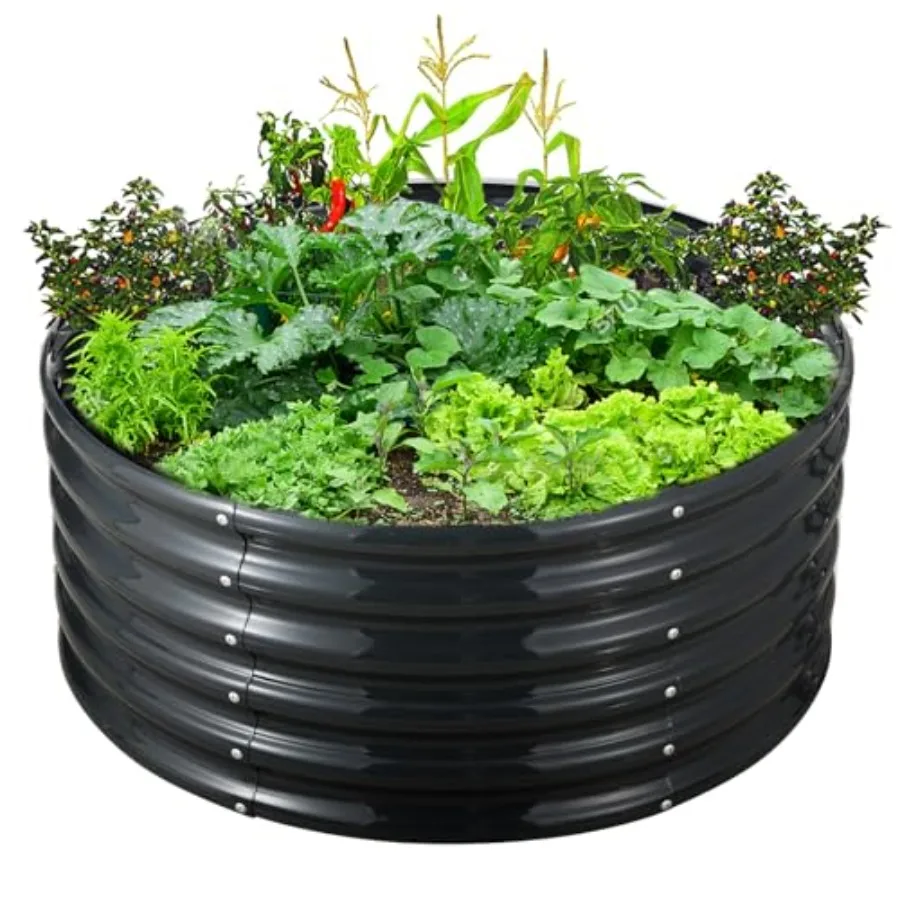 

Высокая круглая оцинкованная металлическая грядка-клумба для сада, 17 дюймов (3 фута) высотой, для посадки растений на открытом воздухе