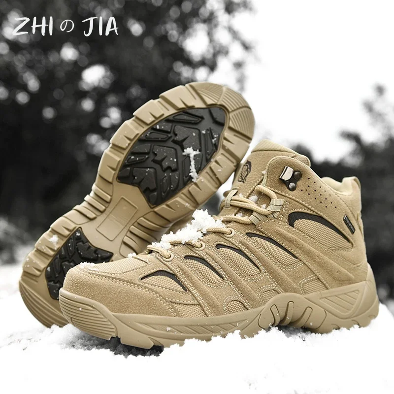 Large 40-47 Outdoor Field Training Boots Men's Winter New High Top Anti Slip Mountaineering Boots Fashion Casual Warm Shoes