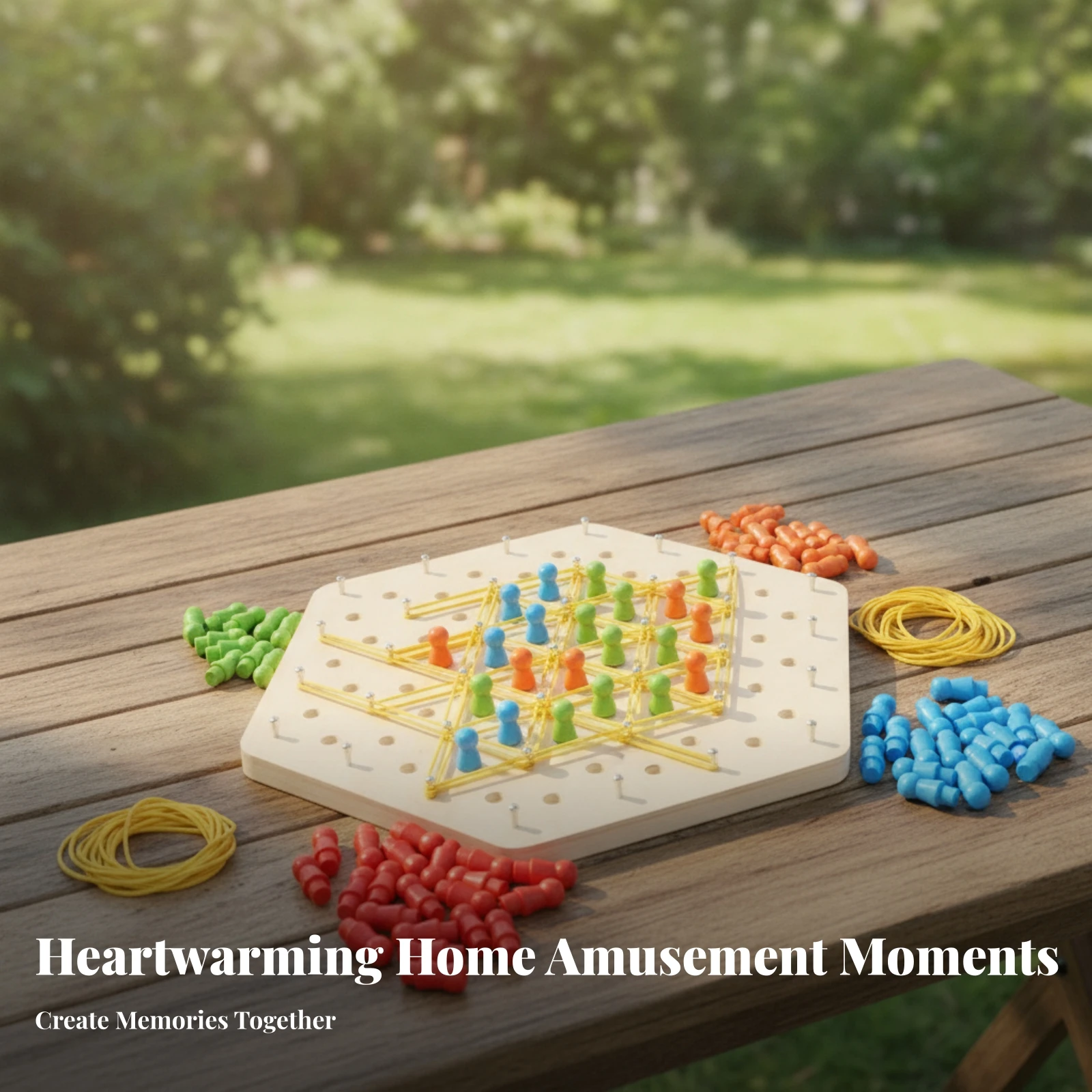 

Metal Pegs Multicolor Wooden Triangle Board Game Cord Lattice Game Triangular