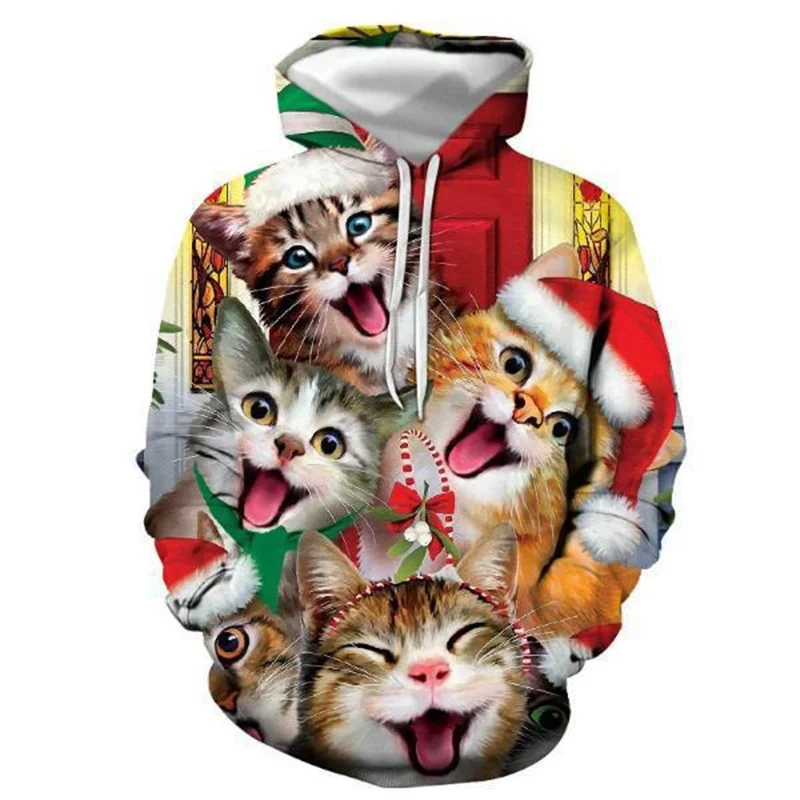 

3D Merry Christmas Cats Snowman Printing Pullover Hoodies For Men Children Funny Hooded Hoody Women Winter Hoodie Sweatshirt Top