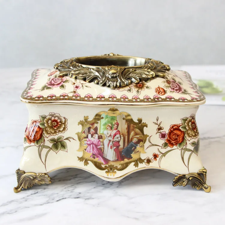 

European luxury villa model room decoration, drawer box, American living room tea table alloy ceramic ornaments