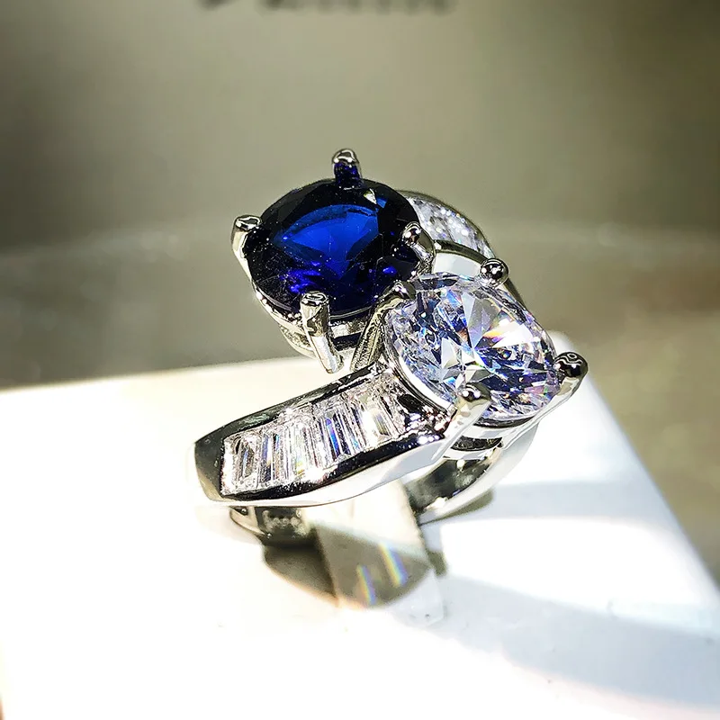 Women's Creative Blue White Imitation Crystal Open Ring, Luxury