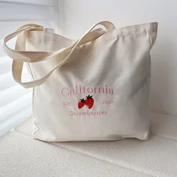 Califórnia est.1850 morangos vintage bordado feminino estético bolsa 90s rua moda reutilizável lona sacos de compras