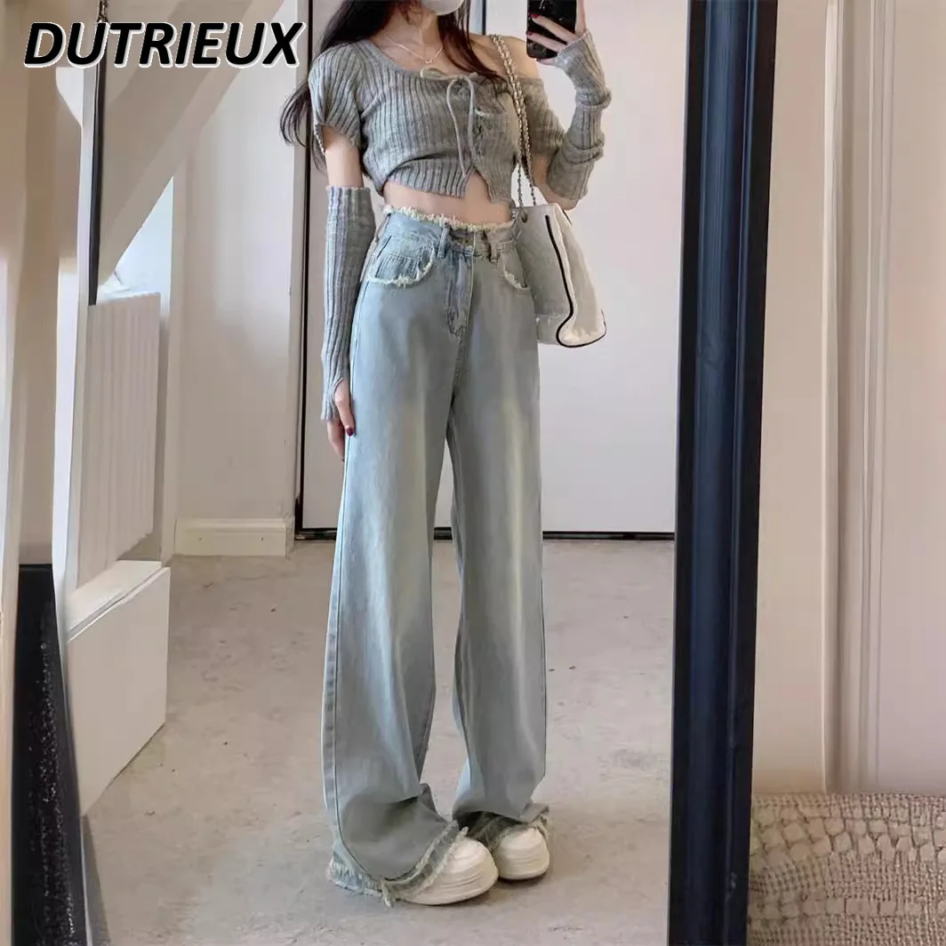 2024 New High Waist Wide Leg Jeans for Lady Spring and Autumn Women's Denim Trousers Casual Loose Straight Long Pants Female