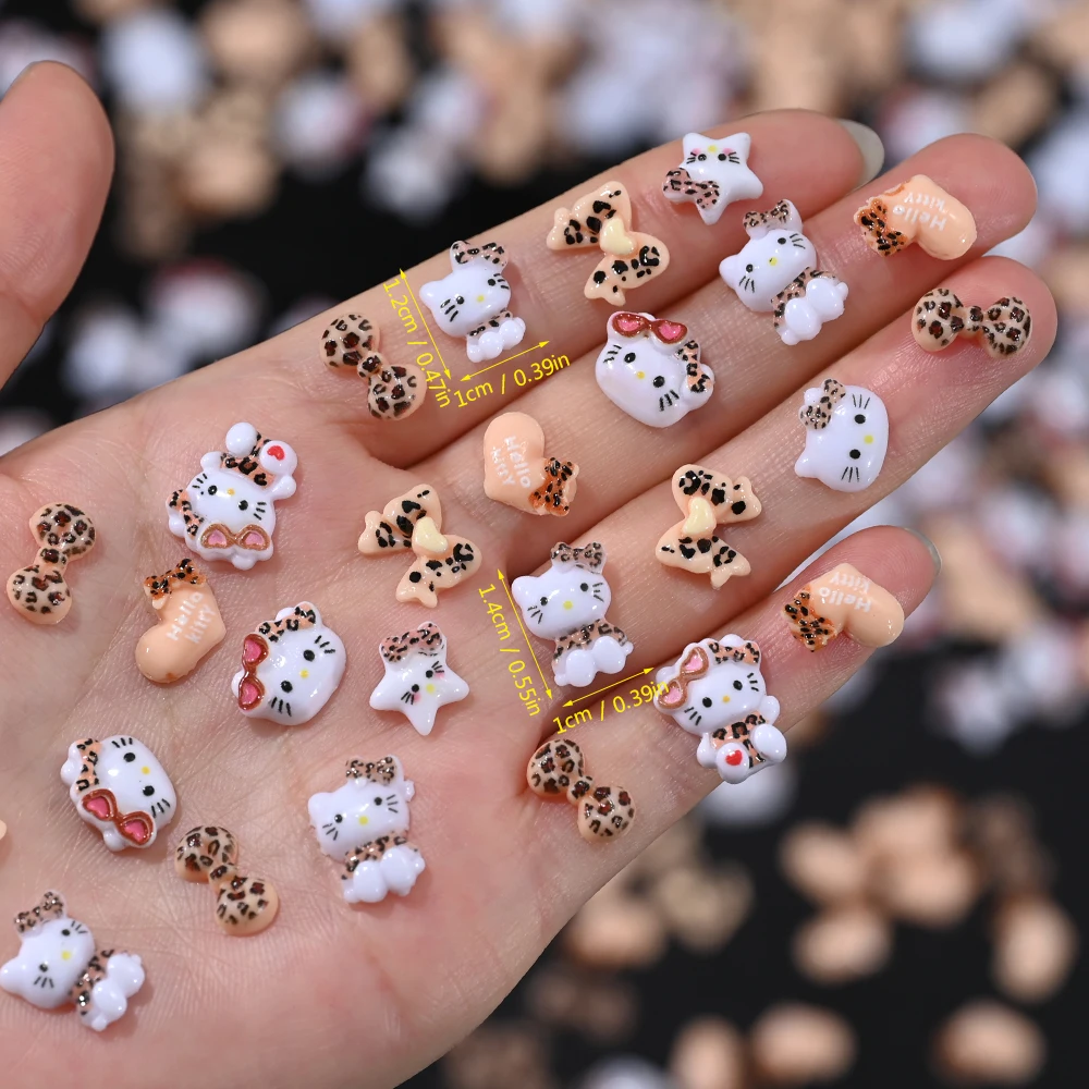 20個入りミックス3Dレオパードハローキティネイルアートデコレーション秋の斑点模様かわいいハートスターボウノットネイルチャームDIYマニキュア用品
