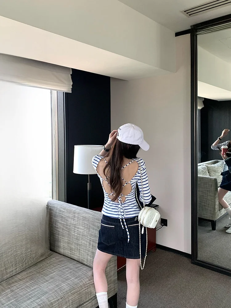 

Женская футболка Barnme Bal в полоску, приталенная, эластичная, с круглым вырезом, из чистого хлопка, летняя, модная, повседневная