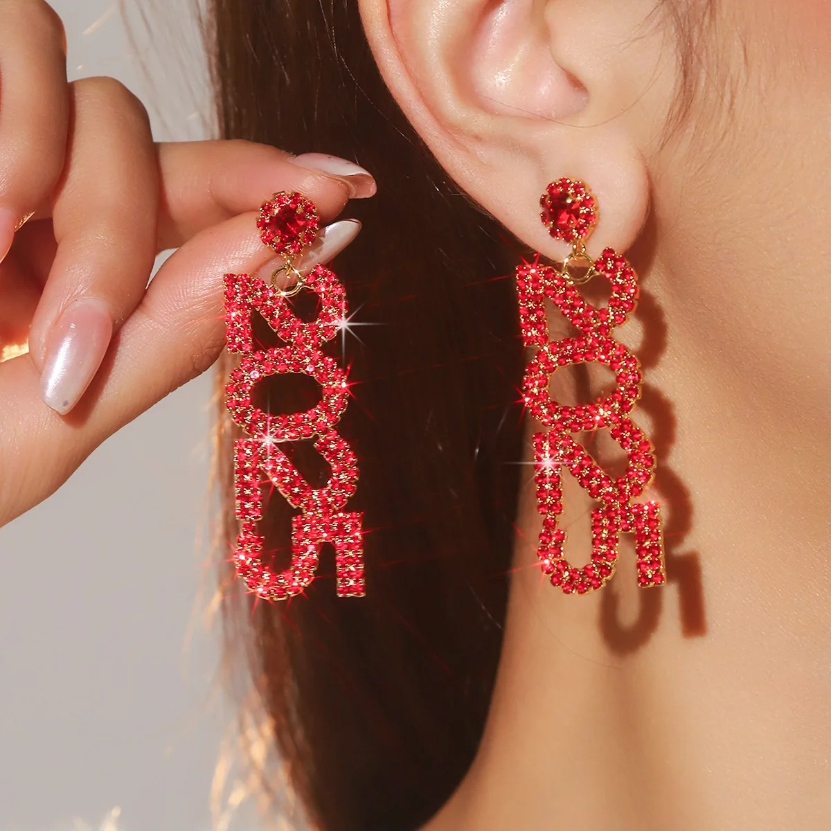 Fashion 2025 Digital Rhinestone Earrings Feminine Versatile Crystal Earrings Christmas New Year Ornaments