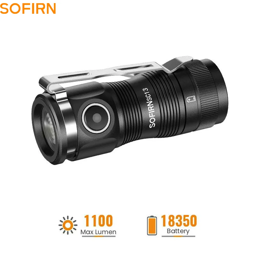 SOFIRN Mini SC13 EDC Key Light SST40 Lamp 1300lm Output 18350 Battery Rechargeable Tactical Flashlight 6000K White With Magnetic