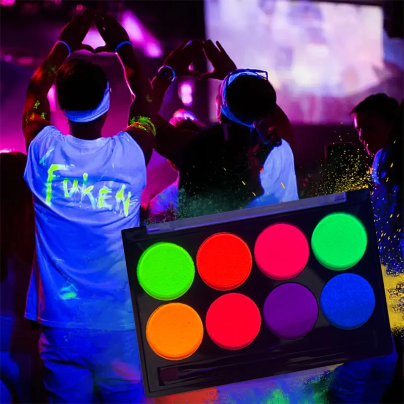 8 Color Face & Body Paint Palette,UV Glow-in-the-Dark Water-Based Neon Fluorescent Colors for DIY Nail Art,Halloween Parties