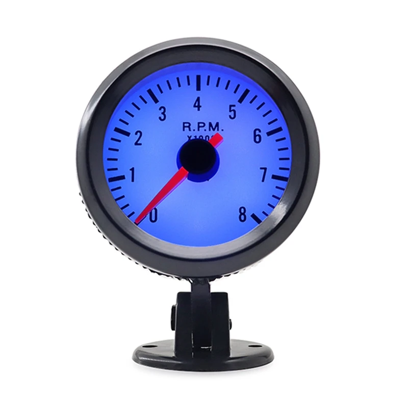 Automotive 2-Inch 52Mm Blue Light Black Circle Tachometer Component 0-8000RPM For 1-8 Cylinders LED Light