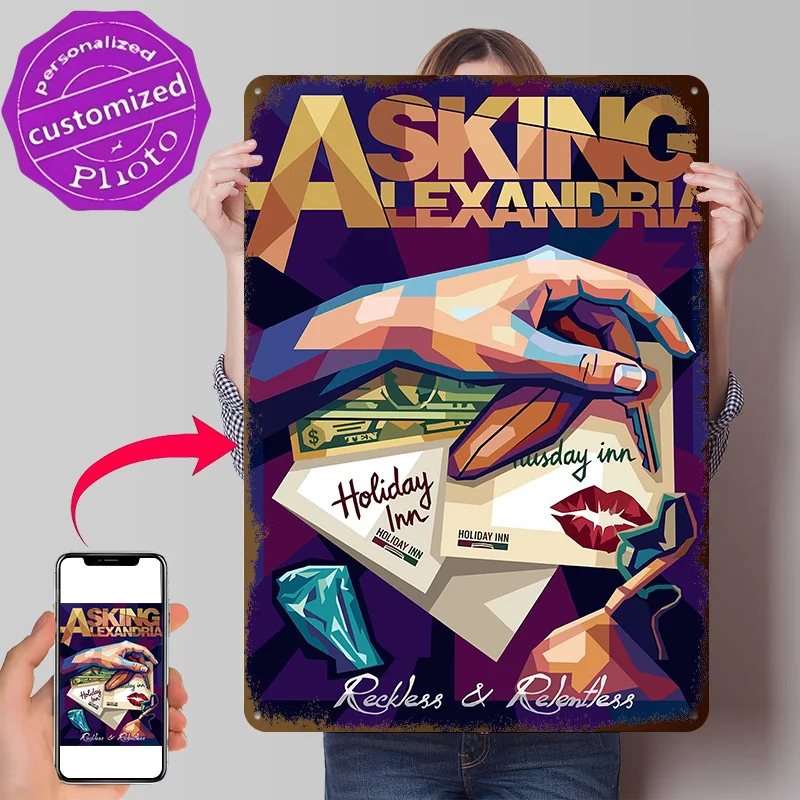 Asking Alexandria Reckless & Relentless - Póster de metal con textura 3D personalizado, letreros de metal vintage para decoración de habitaciones