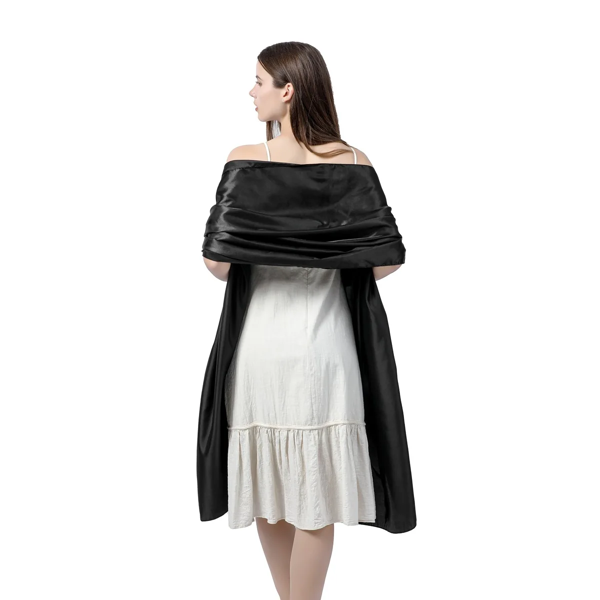 Bolero de boda de satén para mujer, envolturas nupciales de color blanco, negro, plateado, champán, capa de boda, bufanda de encogimiento de