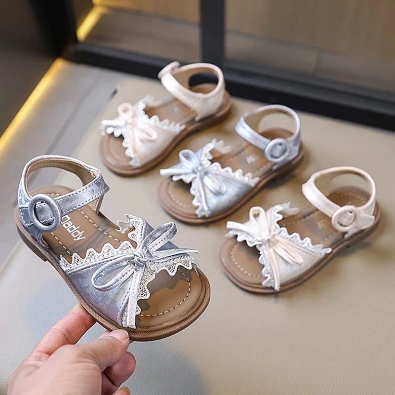 

Children's Sandals Fashion Lace Bow Girls' Flat Princess Shoes Summer New Baby Kid's Soft Bottom Casual Beach Sandals