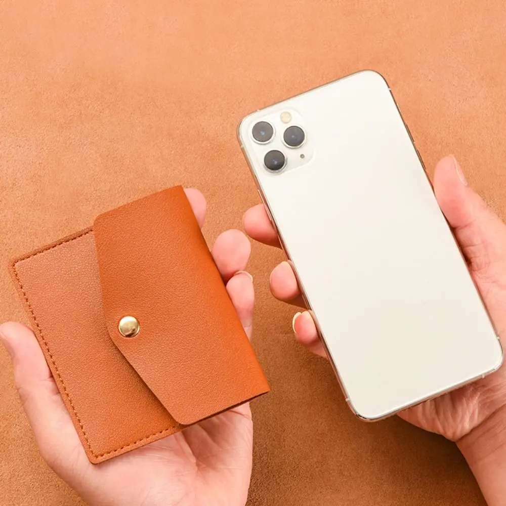 حافظة بطاقات عالمية متعددة الفتحات بلون سادة من جلد البولي يوريثان، محفظة جلدية للرجال والنساء