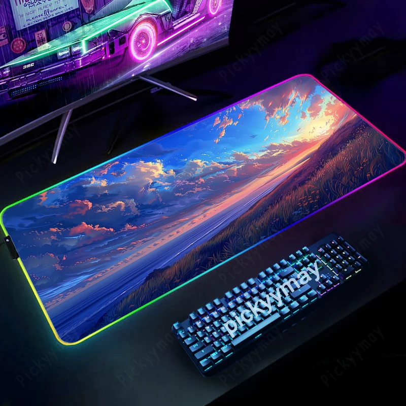 led luminous gaming mousepad desk mat gamer mousepad ceu nuvem paisagem rgb grande backlight 900x 400 mm 01