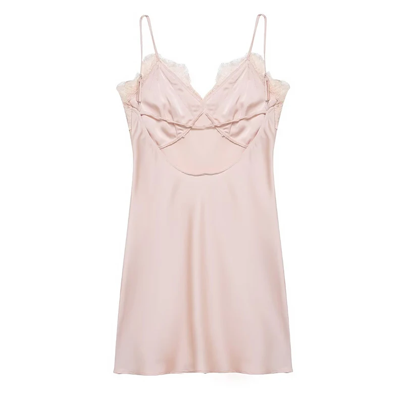 ชุดเดรสผู้หญิง 2025 แฟชั่นใหม่ เซ็กซี่ ผ้าซาติน แต่งผ้าลูกไม้ ชุดเดรสสายเดี่ยวสำหรับผู้หญิง ดีไซน์เก๋ไม่ซ้ำใคร ชุดมินิเดรสผู้หญิง