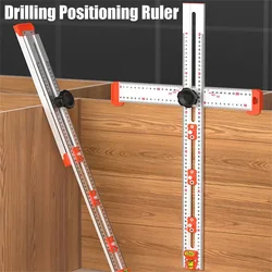 Regla de posicionamiento de perforación 2 en 1 para carpintería, regla de ángulo de combinación, regla en forma de T, Hardware de gabinete, instalación de cajón de plantilla