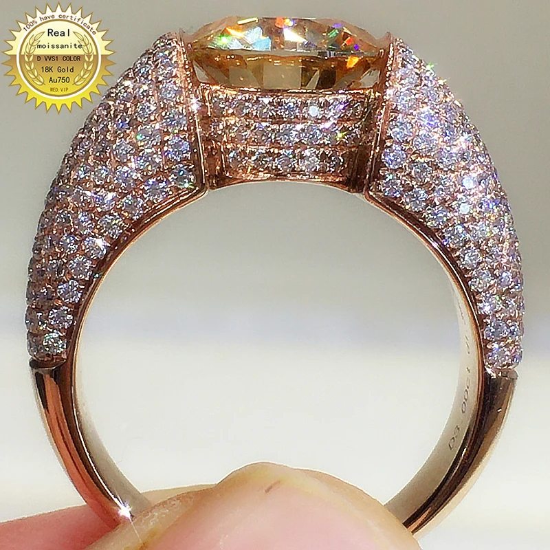 

Solid 18K Au750 Gold Ring 3Carat Yellow Moissanite Diamonds Round Luxury Wedding Party Engagement Anniversary Ring