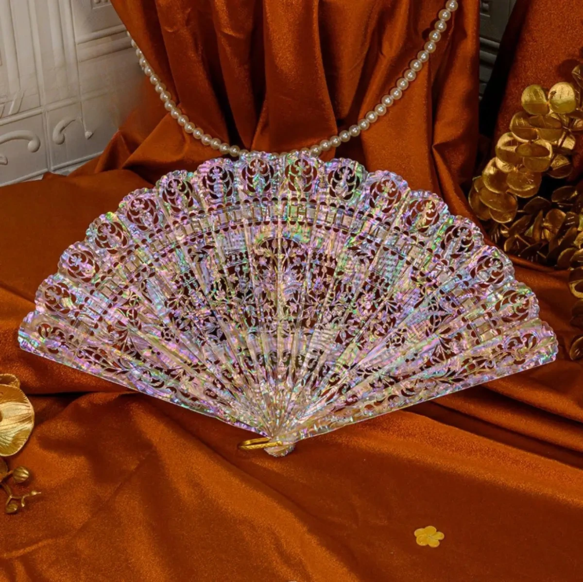 Mother shell folding fan, imitation Western antique fan