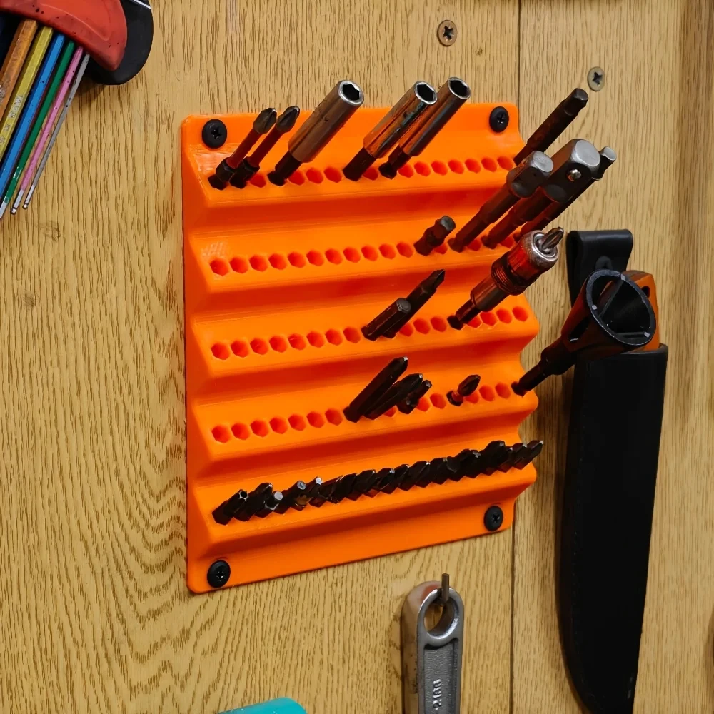 Wall Mounted Screwdriver Bit Holder 3D Printed Hexagonal 100 Holes 6.35mm Bits Storage Box Workshop Garage Tool Organizer