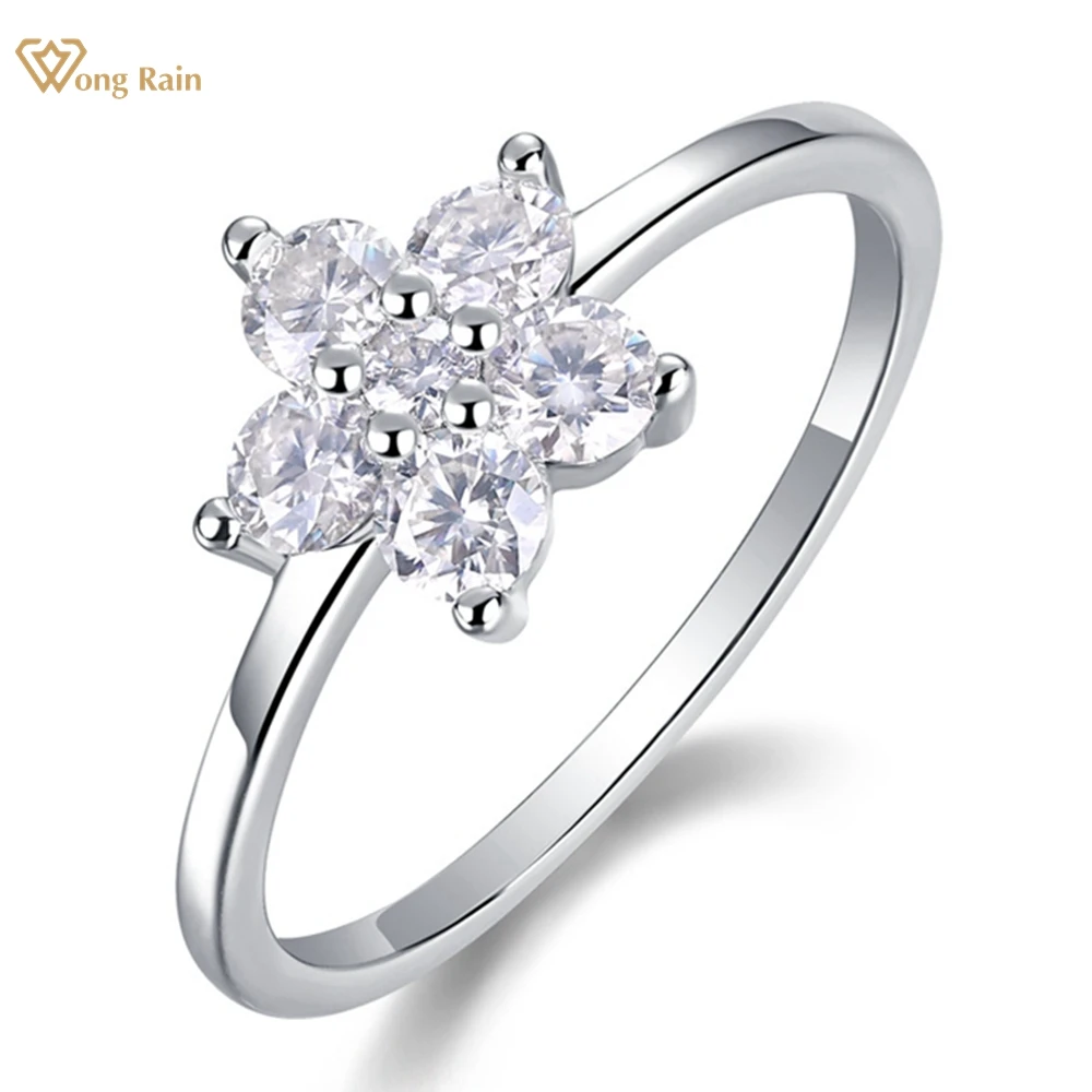 

Wong Rain 100% 925 Sterling Silver 3EX VVS1 D Color Pass Test Real Moissanite Diamond Flower Ring Fine Jewelry GRA Wholesale