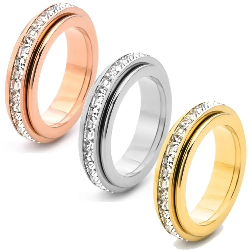 

Fashion Accessory Single Row Square Zircon Ring Sparkling Crystal Jewelry Accessories Wedding Rings Rotating Ring Women Girls