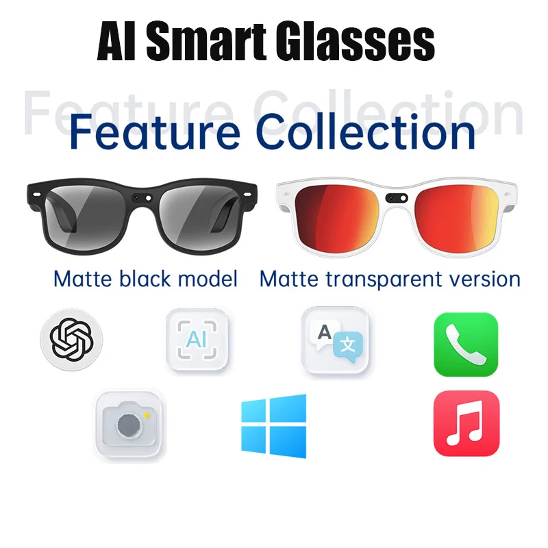 

AI Smart Glasses 100+ Languages Translation Sunglasses Bluetooth Call Music Play 8MP Camera Video Recording For Men And Women