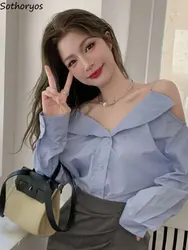 Shirt Women Daily Solid Simple Turn-down Collar Chic Backless All-match Korean Style Spring Elegant Casual Loose Designed Sweet