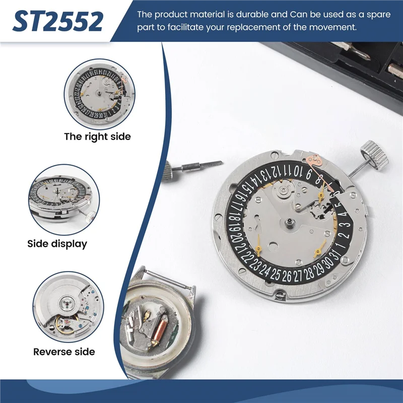 ST2552 Six-Pin 6 O'clock Black Calendar Fully Automatic Mechanical Movement 3/6/9 Small Needle Watch Accessories-N37R