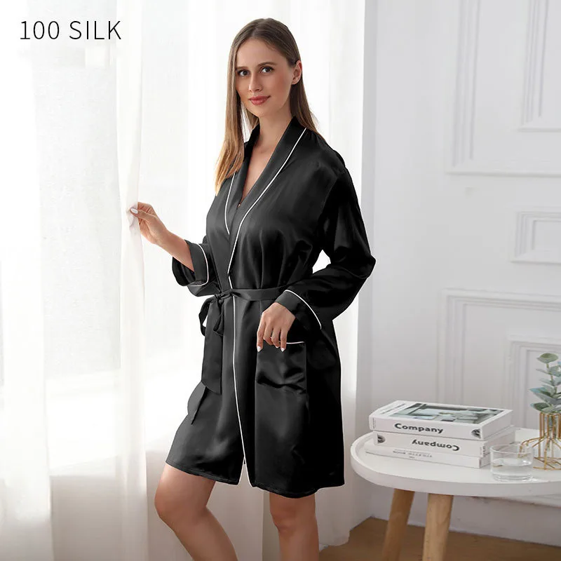 2023 new summer Silk Dress Women\'s Waist Closed Nightdress Pajamas Home Clothes Nightgown Mulberry Silk Night-robe