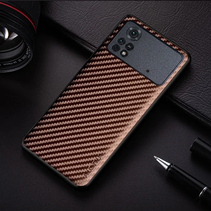 Carbon Fibre texture Phone Case for Xiaomi Poco X4 Pro NFC 5G Fashion Design Back Cover Funda Coque for Xiaomi Poco M4 Pro Case