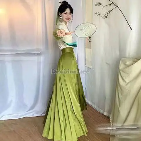 2025 nuevo vestido de estilo chino mejorado dinastía ming hanfu estilo nacional Falda larga plisada top de manga larga conjunto diario de dos piezas