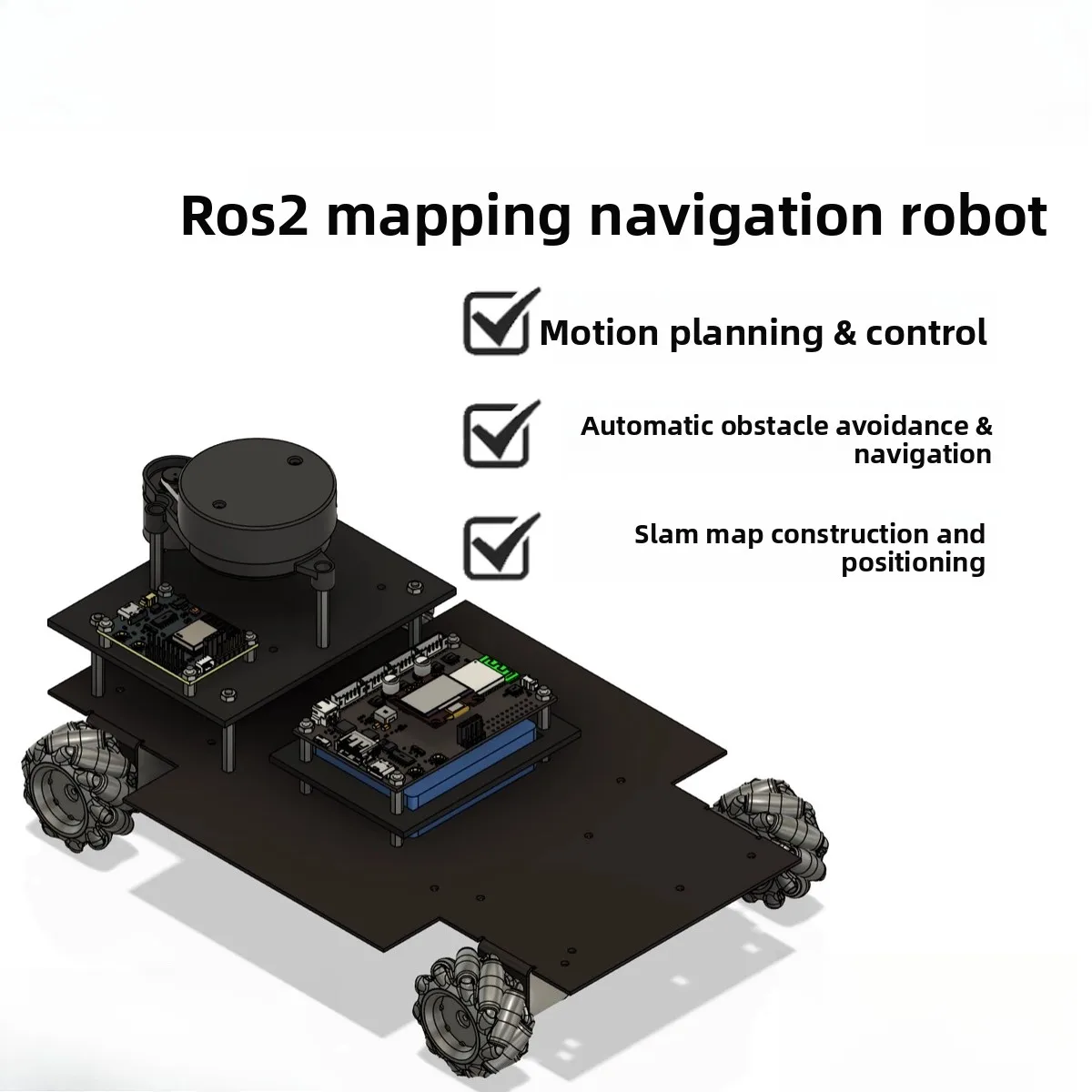 

4WD Mecanum Wheel Robot Car with ROS2 Navigation & SLAM – MicroROS Development Kit