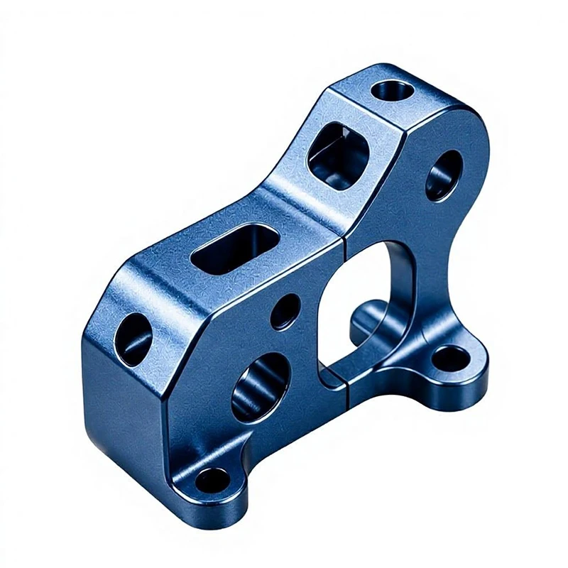 Blue Anodized Aluminum Mounting Bracket 5 Axis Milling Custom Metal Support Block