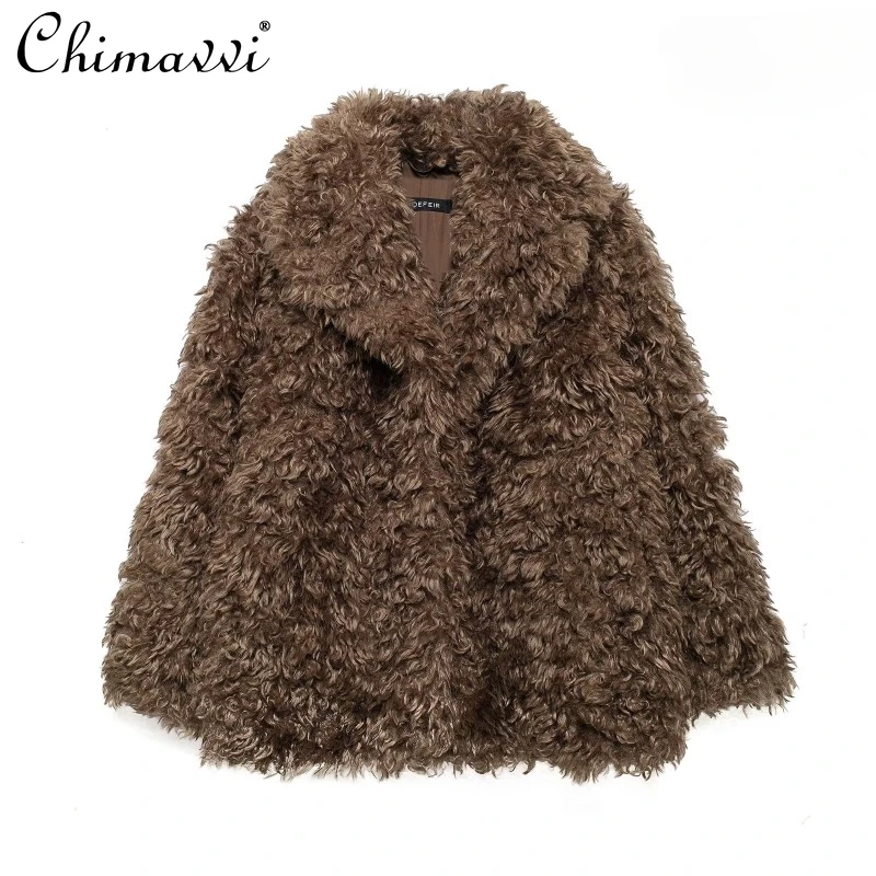 

European Station New Autumn and Winter 2025 Artificial Fur Short Solid Color Loose Fashion Versatile Coat Jacket For Women