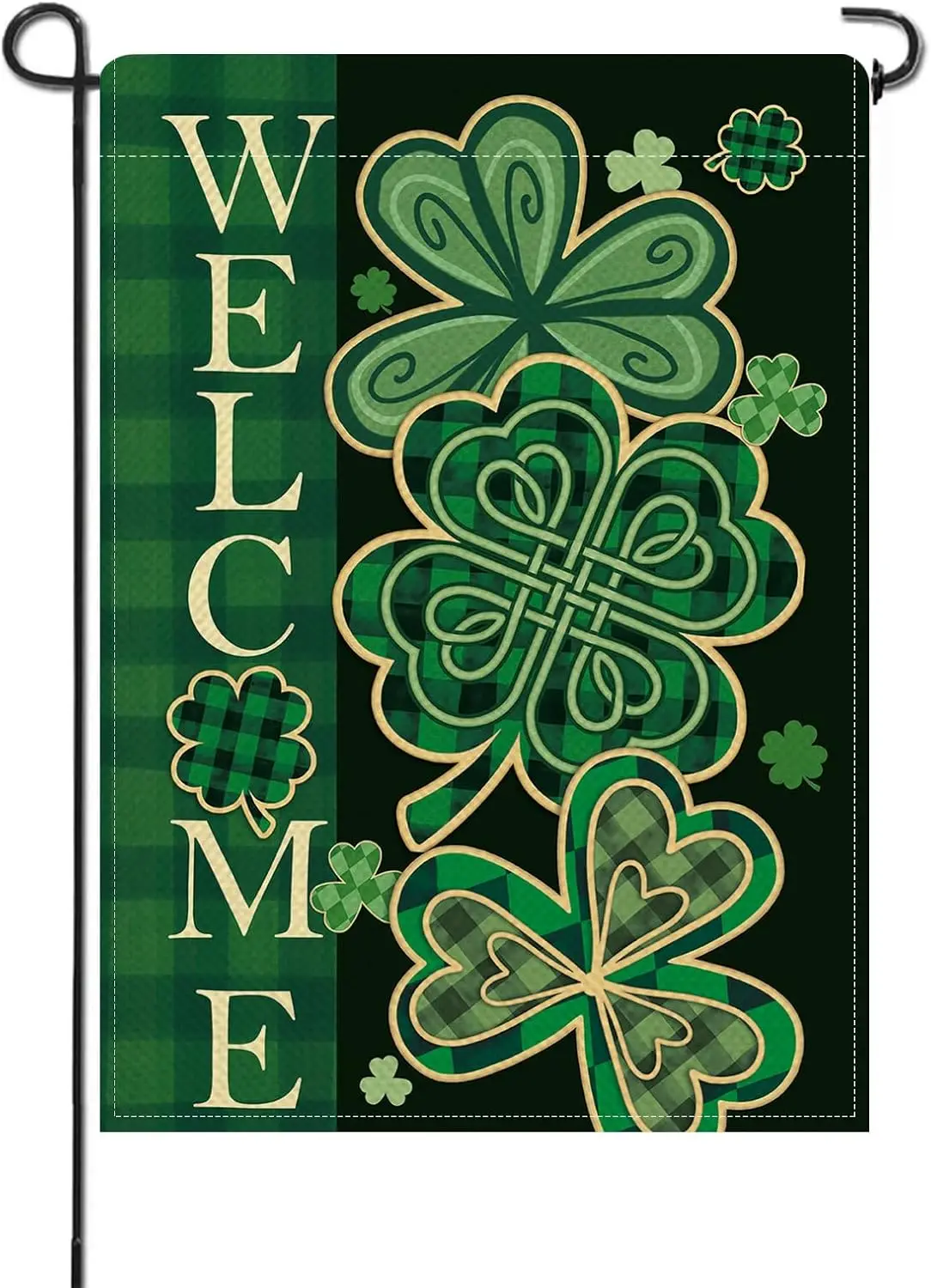 Artofy Welcome St Patricks Day Small Decorative Garden Flag, Lucky Shamrock Clover Buffalo Plaid Celtic Knot Yard Lawn Outsi IIC