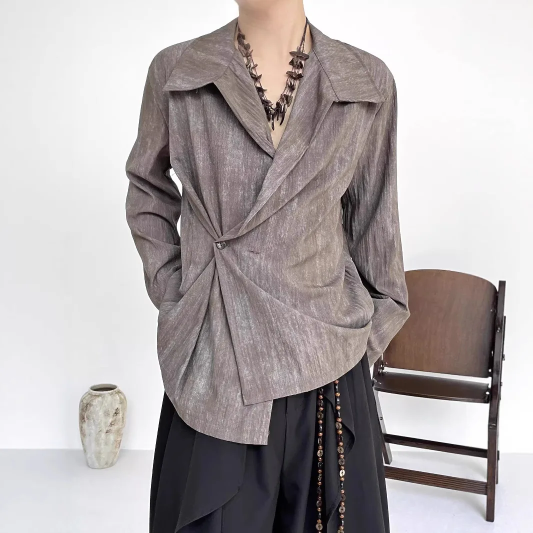 2026 Spring New Chinese Style Retro Wide Draped Collar Irregular Shirt For Men Women Minimalist Design Casual Trend Blouse