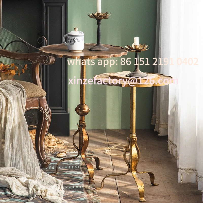 Customizable French Retro Old Internet Celebrity Petal Tea Metal Balcony Apartment Small Coffee Table Side Table Artistic Corner