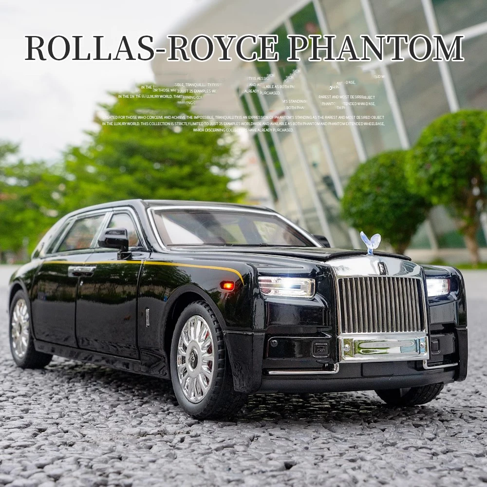 1:18 Large Rolls-Royce Phantom Alloy Car Model Simulation Sound And Light Pull Back Toy Car Metal Boy Collection Decoration Gift