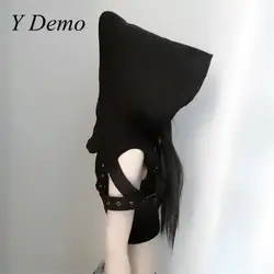 Y Demo Techwear Ninja Hoodie For Women Punk Rivets Sleeveless Zip-up Straps Vest Stage Costume Cosplay Party